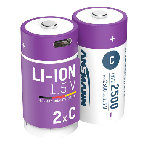 Ansmann Li-Ion Akku Baby C 2er-Set mit USB-C-Ladebuchse, 1,5 V, 2300 mAh
