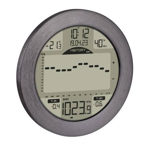 TFA Wetterstation METEOMAR, Luftdruck-Histogramm, Aluminium-Rahmen, Funkuhr/Datum