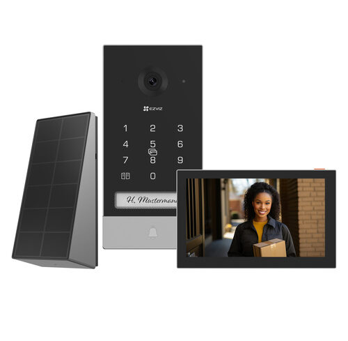 EZVIZ WLAN-Video-Türsprechanlage EP7 mit Funk-Monitor, Solar-Panel und Smartphone App, IP65
