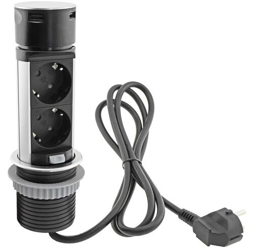 ChiliTec Tisch-Einbausteckdose zweifach + 1x USB-A