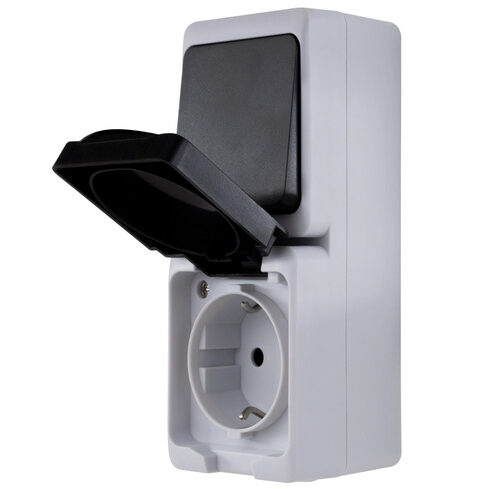 REV Ritter AquaMini AP/FR Kombination: Aus-/Wechselschalter und Steckdose, IP54, senkrecht, grau