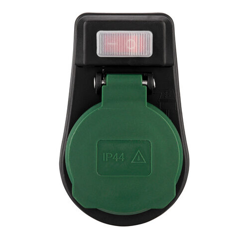 REV Ritter Steckdosenadapter IP44, mit Schalter und Klappdeckel, schwarz-grün