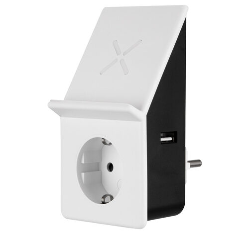 REV Ritter USB-Ladegerät mit Induktionsladefläche und Steckdose, weiß/schwarz