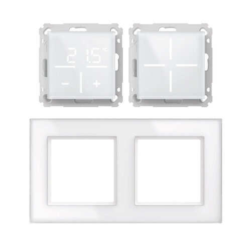 Homematic IP Smart Home Set Glasserie Weiß, Glastaster, Thermostat, 2-Fach Rahmen