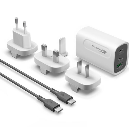 GP Steckerlader GM3A 65W, GaN, 2x USB-C und 1x USB-A, Weiß