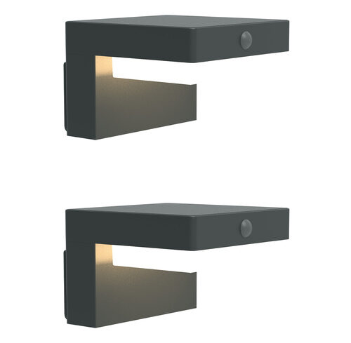 2er Set Solar-Wandleuchte mit PIR, Gun Grey