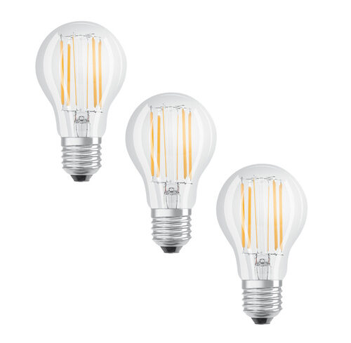 Osram LED Base Classic A 75 Filament, 7,5 W, 1055 lm, E27, kaltweiß, klar, 3er-Pack