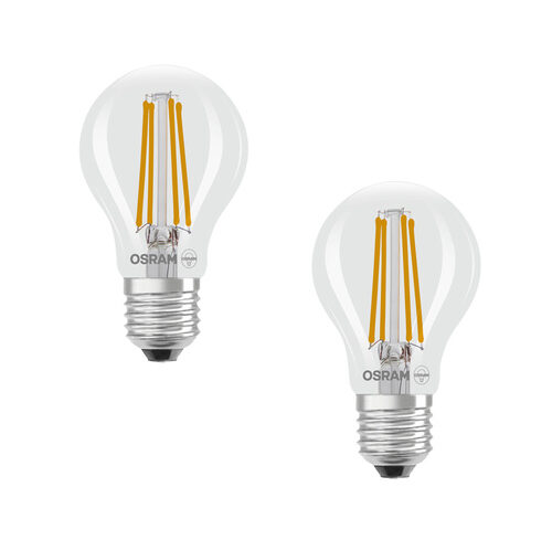 Osram LED Classic A 60, Filament, EEK A, 3,8 W, 806 lm, E27, warmweiß, klar, 2er Pack