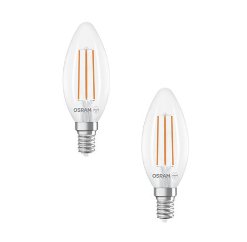 Osram LED Classic B 40, Filament, EEK A, 2,2 W, 470 lm, E14, warmweiß, klar, 2er Pack