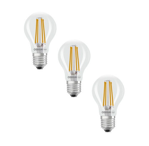 Osram LED Classic A 60, Filament, EEK A, 3,8 W, 806 lm, E27, warmweiß, klar, 3er Pack
