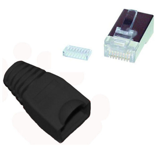 Westernstecker RJ45 mit Einführhilfe und Tülle, schwarz
