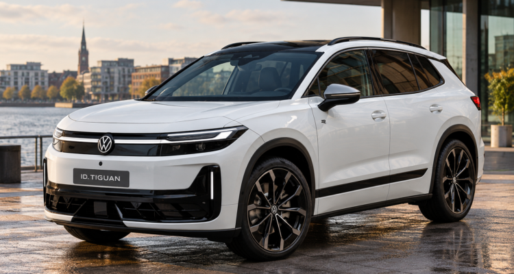Weißer VW ID. Tiguan am Hafen